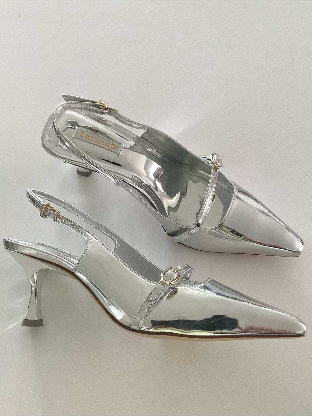 LARROUDE Ines  Silver Specchio  Pointed Toe Slingback Pumps Size 9.5 NEW